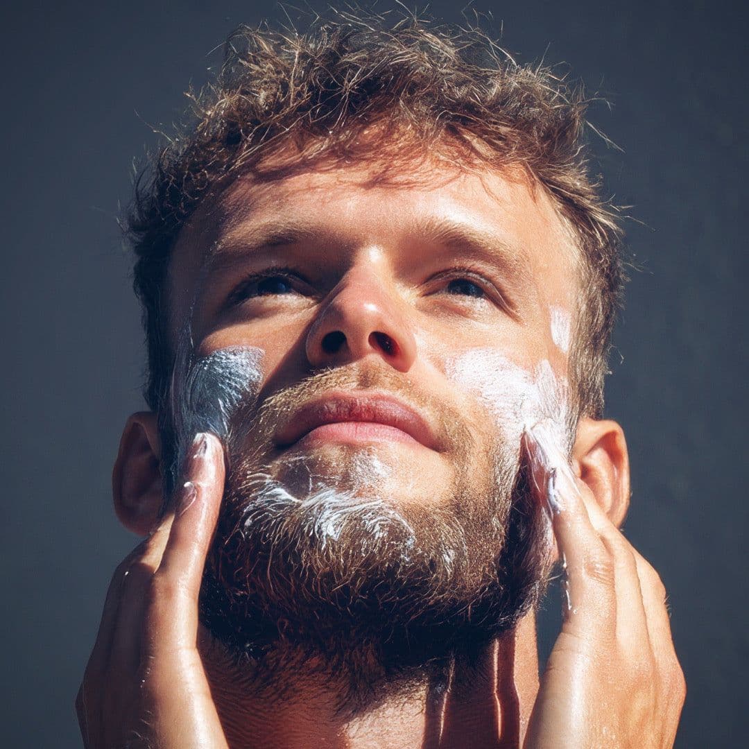 A man applying the scrub