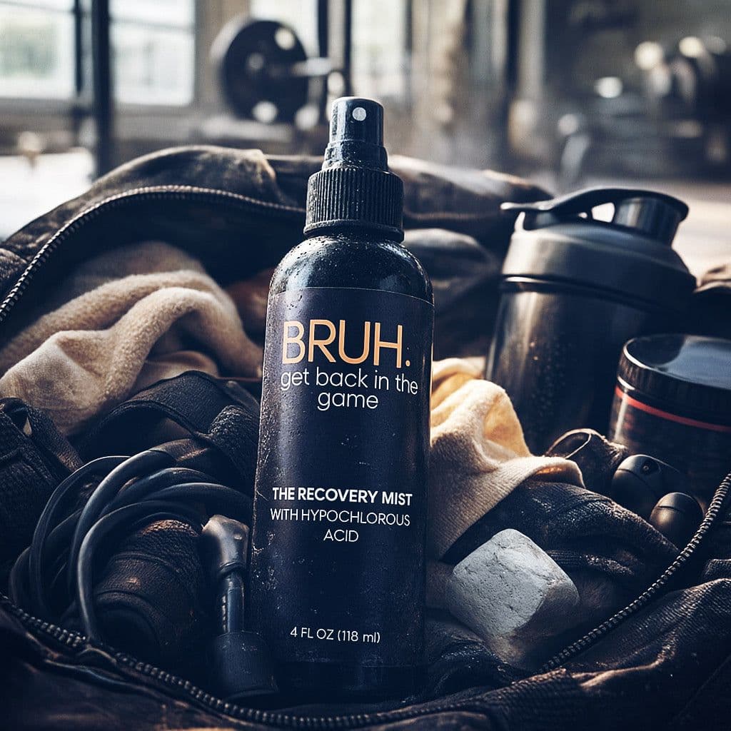 The Recovery Mist packed in a gym duffel